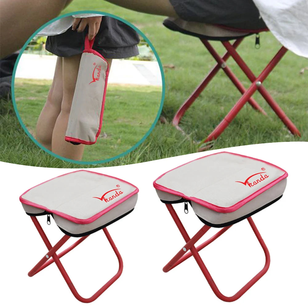 Taburete Plegable Para Acampar Con Bolsa, Silla De Almacenamiento Portátil De Metal, Reposapiés Compacto Para Campamento, Muebles De Viaje Para Senderismo Al Aire Libre