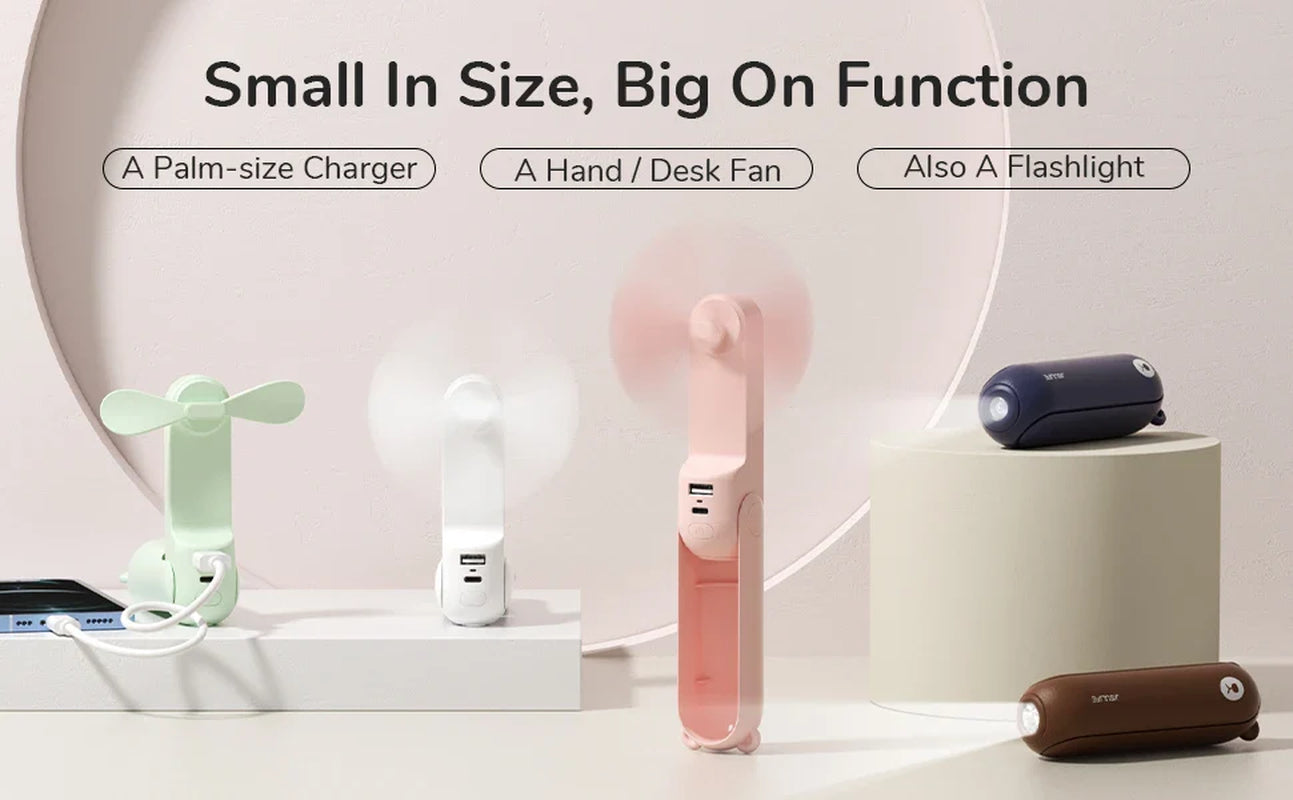 JISULIFE 3 in 1 Pocket Mini Handheld Fan,Usb 4500Mah Rechargeable Portable Fan with Power Bank&Flashlight,Travel,Camping,Outdoor