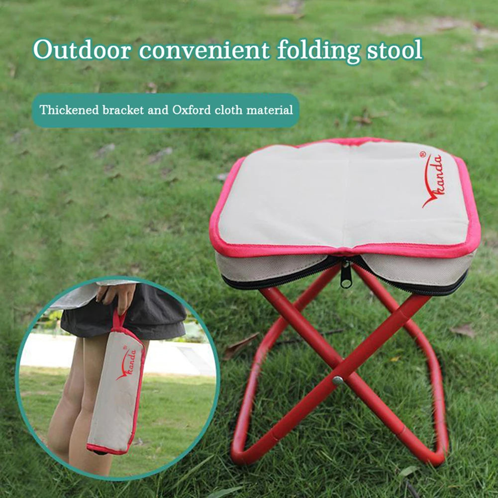 Taburete Plegable Para Acampar Con Bolsa, Silla De Almacenamiento Portátil De Metal, Reposapiés Compacto Para Campamento, Muebles De Viaje Para Senderismo Al Aire Libre
