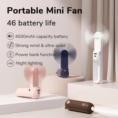 JISULIFE 3 in 1 Pocket Mini Handheld Fan,Usb 4500Mah Rechargeable Portable Fan with Power Bank&Flashlight,Travel,Camping,Outdoor